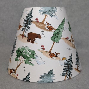 Forest animal lamp shade.  Nursery.  deer, bear, fox, bird, flowers, trees.  Shades are 9.5" x 5" x 7" tall