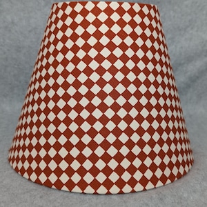 Cinnamon and cream Gingham Check lamp shade.  Checkered.  Shade is 9.5" wide at  the bottom, 5" wide at the top and 7" tall