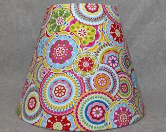 Colorful madallion vintage look lamp shade.  Patches.  Retro look. Classic. Shades are 9.5" x 5" x 7" tall