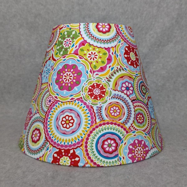 Colorful madallion vintage look lamp shade.  Patches.  Retro look. Classic. Shades are 9.5" x 5" x 7" tall