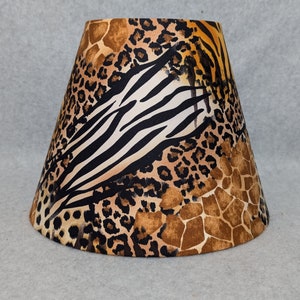 Tiger, zebra, leopard, giraffe, panther print lamp shade.  Safari.   Savanna.  Shades are 9.5&quot; wide at the bottom, 5&quot; at the top and 7&quot; tall
