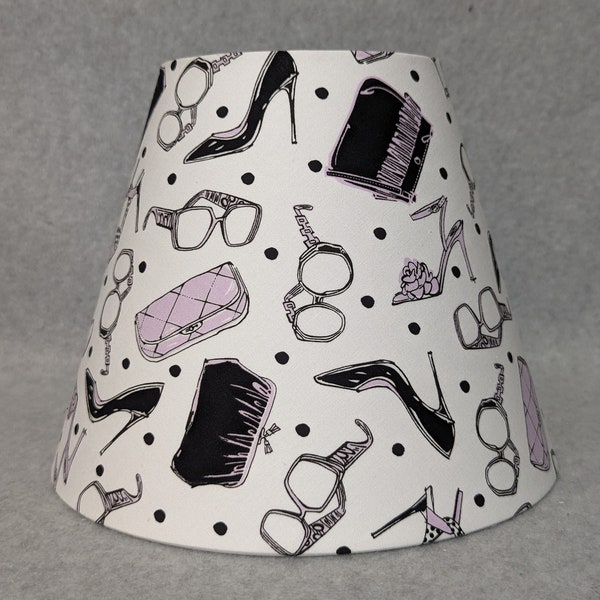 Fashion accessories lamp shade.  Shoes, heels, purses, glasses. Shades are 9.5" x 5" x 7" tall