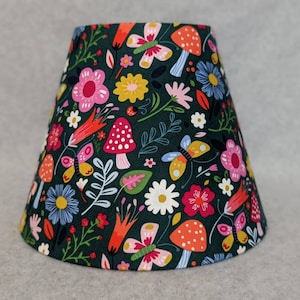 Whimsical Mushrooms in the meadow lamp shade.  Leaves, plants. Fungus. Fungi. Mushroom.   Shades are 9.5&quot; x 5&quot; x 7&quot; tall