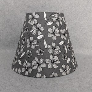 Dark grey / gray with flowers lamp shade. Sketch.  Shade is 9.5 wide at the bottom, 5&quot; wide at the top and 7&quot; tall