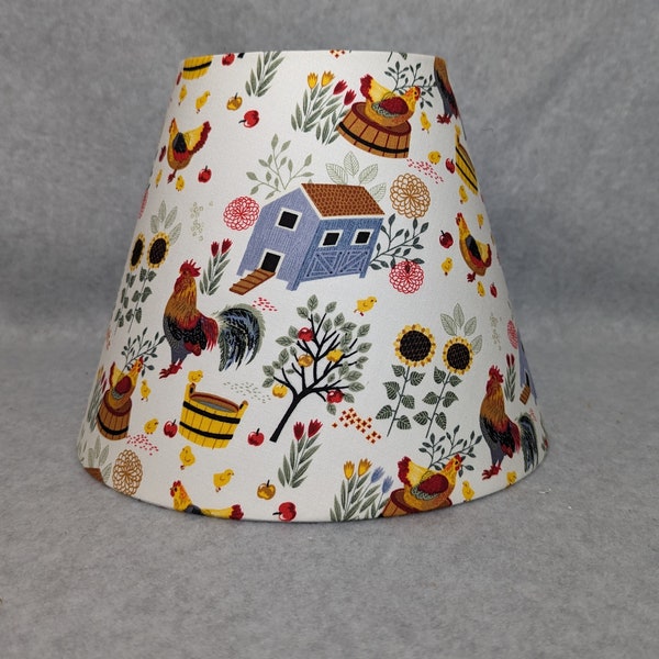 Rooster and chicken lamp shade. Vintage look. Chickens, hen,  roosters.  Hen house.  Sunflowers.   Shades are 9.5" x 5" x 7" tall