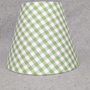 Green Gingham Check lamp shade.  Checkered.  Green and white.  Shade is 9.5&quot; wide at  the bottom, 5&quot; wide at the top and 7&quot; tall