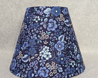 Blue flowers lamp shade.  Navy blue background.  Petals.  Bloom.  Flower. Shades are 9.5" x 5" x 7" tall