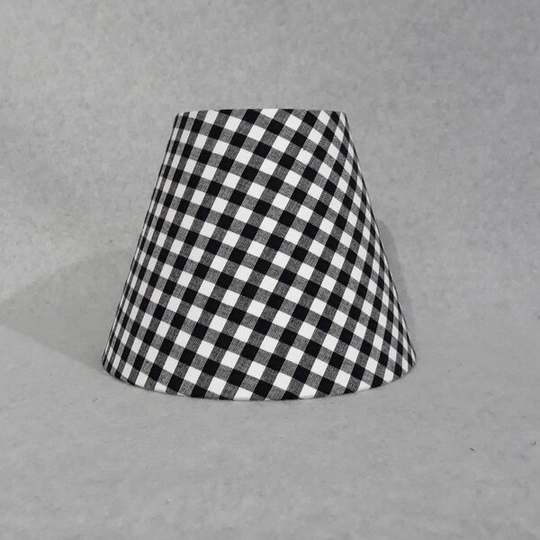 Black Gingham Check lamp shade.  Checkered.  Black and white.  Black check. Shade is 9.5" wide at the bottom, 5" wide at the top and 7" tall