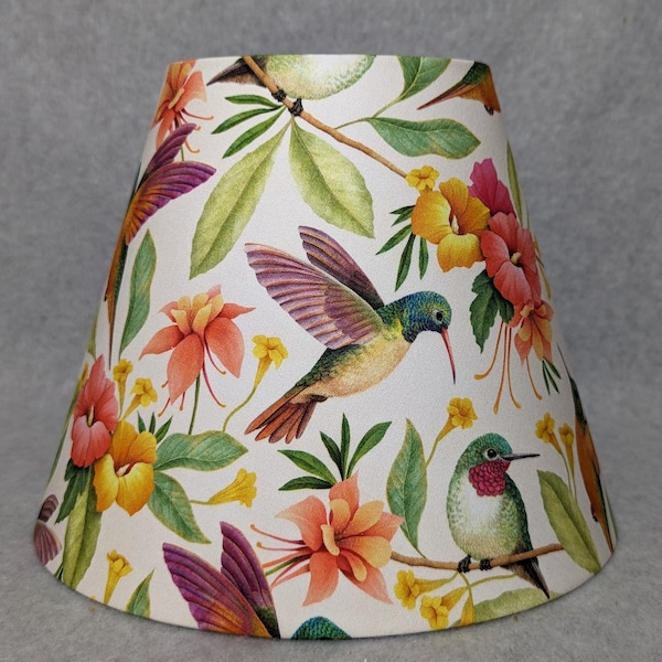 Hummingbird lamp shade.  Hummingbirds. Birds.  Trees.  Flowers. Shades are 9.5" x 5" x 7" tall