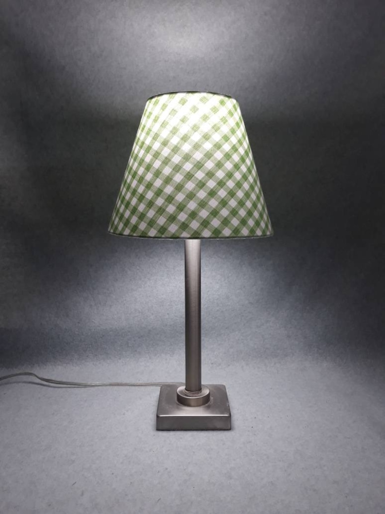 Green Gingham Check lamp shade. Checkered. Green and white. Shade is 9.5 wide at the bottom, 5 wide at the top and 7 tall image 2