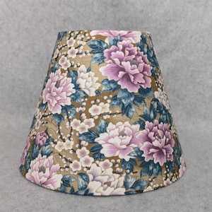 Asian flowers lamp shade. Blue, white, gold.  Colorful. Plants.  Flowers. Ninthisle. Shades are 9.5&quot; x 5&quot; x 7&quot; tall