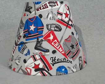 Hockey lamp shade.  Shades are 9.5" x 5" x 7" tall