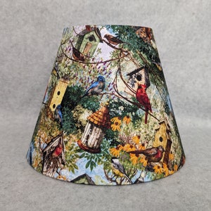 Birdhouses and Wild birds lamp shade.   Blue Jay, Cardinal, Finch. Trees.  Flowers. Shades are 9.5&quot; x 5&quot; x 7&quot; tall