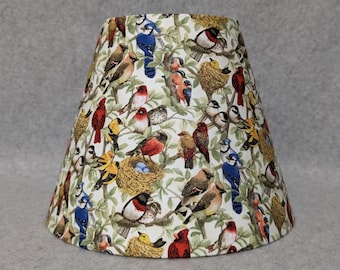 100 wild birds lamp shade.   Love birds.   Blue Jay, Cardinal, Finch. Trees.  Flowers. Shades are 9.5" x 5" x 7" tall