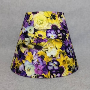 Flower lamp shade.  Purple and yellow.  Colorful.  Plants.  Flowers. Shades are 9.5&quot; x 5&quot; x 7&quot; tall