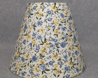 Yellow and blue flowers lamp shade.  Cream background.  Shades are 9.5" x 5" x 7" tall