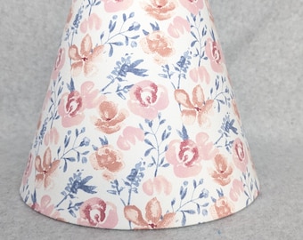 Pink floral lamp shade.  Watercolor Pastel colors. Green, orange, pink. 9.5"wide bottom, 5" wide at the top and 7" tall