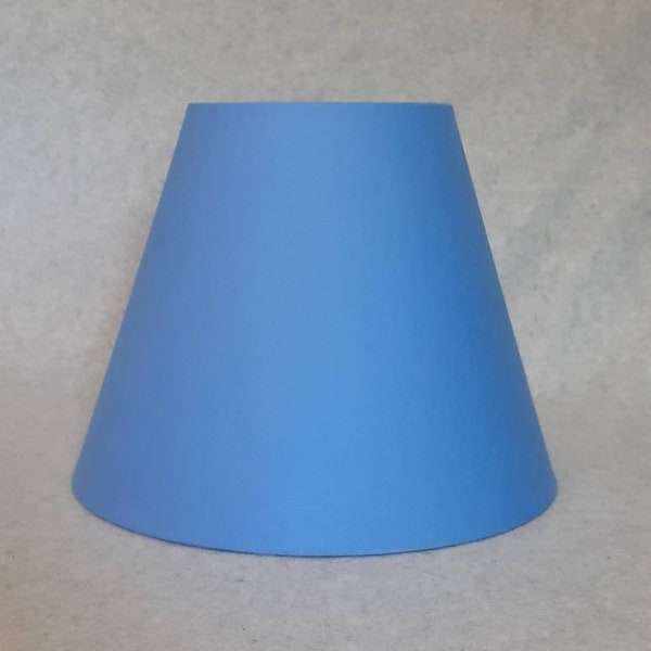 Bright Blue lamp shade.  Solid blue.  Shade is 9.5" wide at the bottom, 5" wide at the top and 7" tall
