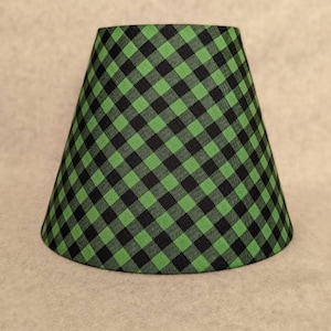 Green buffalo Check lamp shade.  Checkered.  Green and black. Plaid. Shade is 9.5&quot; wide at  the bottom, 5&quot; wide at the top and 7&quot; tall
