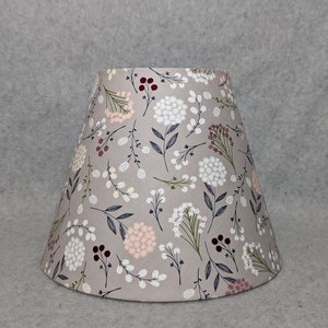 Plants and leaves on grey lamp shade.   Grey, gray, taupe. Plants.  Flowers. Shades are 9.5&quot; x 5&quot; x 7&quot; tall