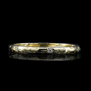 Vintage Starburst Wedding Band For Her 14K Solid Gold Diamond Starburst Wedding Band Celestial Lab Diamond Dainty Stackable Round Dome Ring