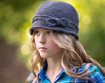 Charcoal Gray Hat/Beanie Hat/Cloche/Hat/Beanie (fits Teen/Small Adult and Medium Adult)