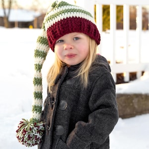 Elf Hat/Long Tail Hat/Pom Pom Hat/Christmas Stocking Hat (fits babies to adult)