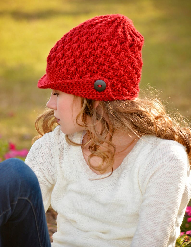 Red Newsboy Hat/Brim Hat/Beanie Hat fits preteen and medium Etsy