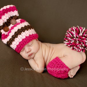 Baby Set - Crochet Bunny Hat, Leggings and Pom Pom (0-3 months, 3-6 months, 6-9 months)