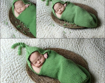 READY TO SHIP (1) Green Pea Pod Cocoon for Baby (fits 0-3 months)