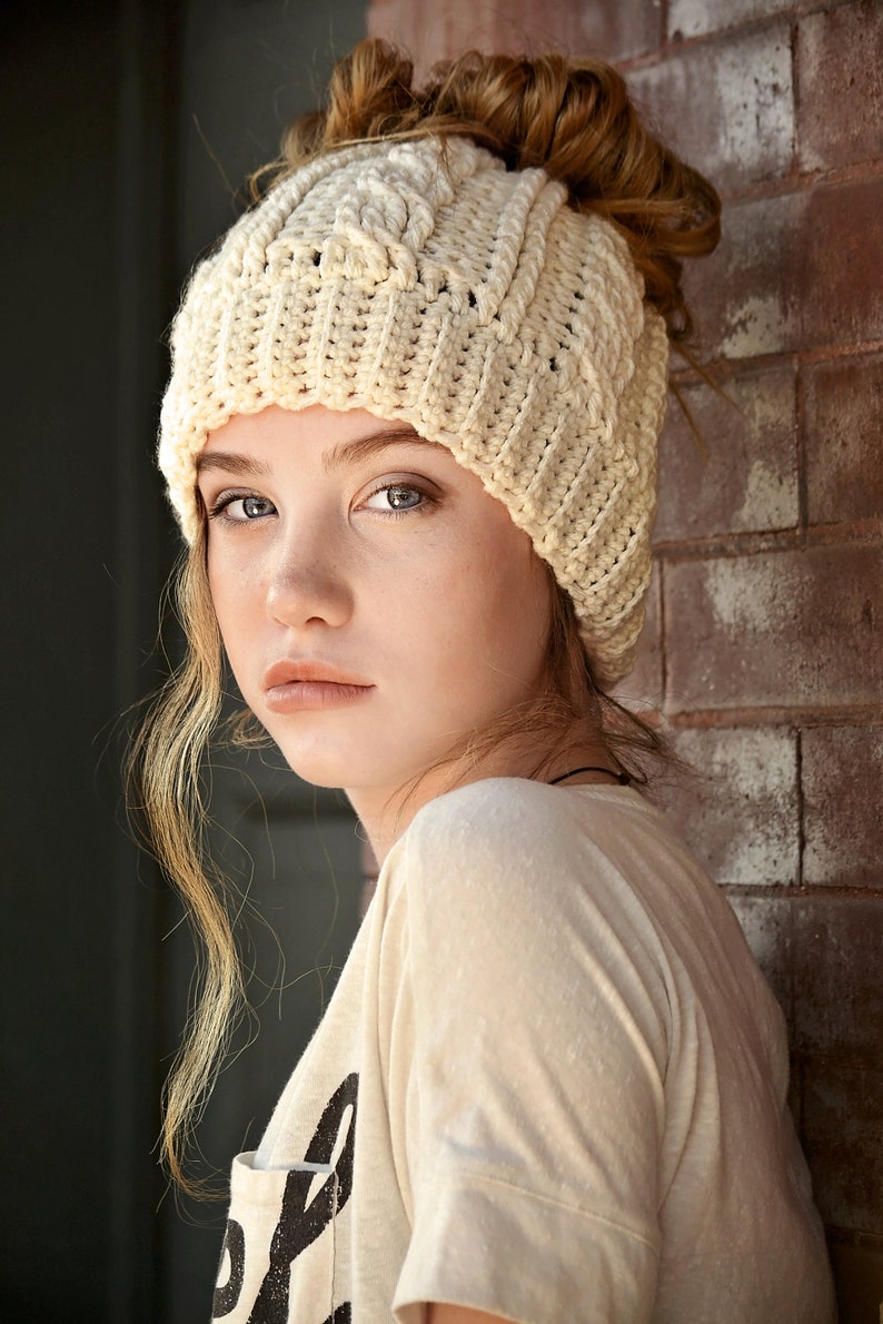 Ponytail Hat/messy Bun Hat/cream off White Hat fits Etsy
