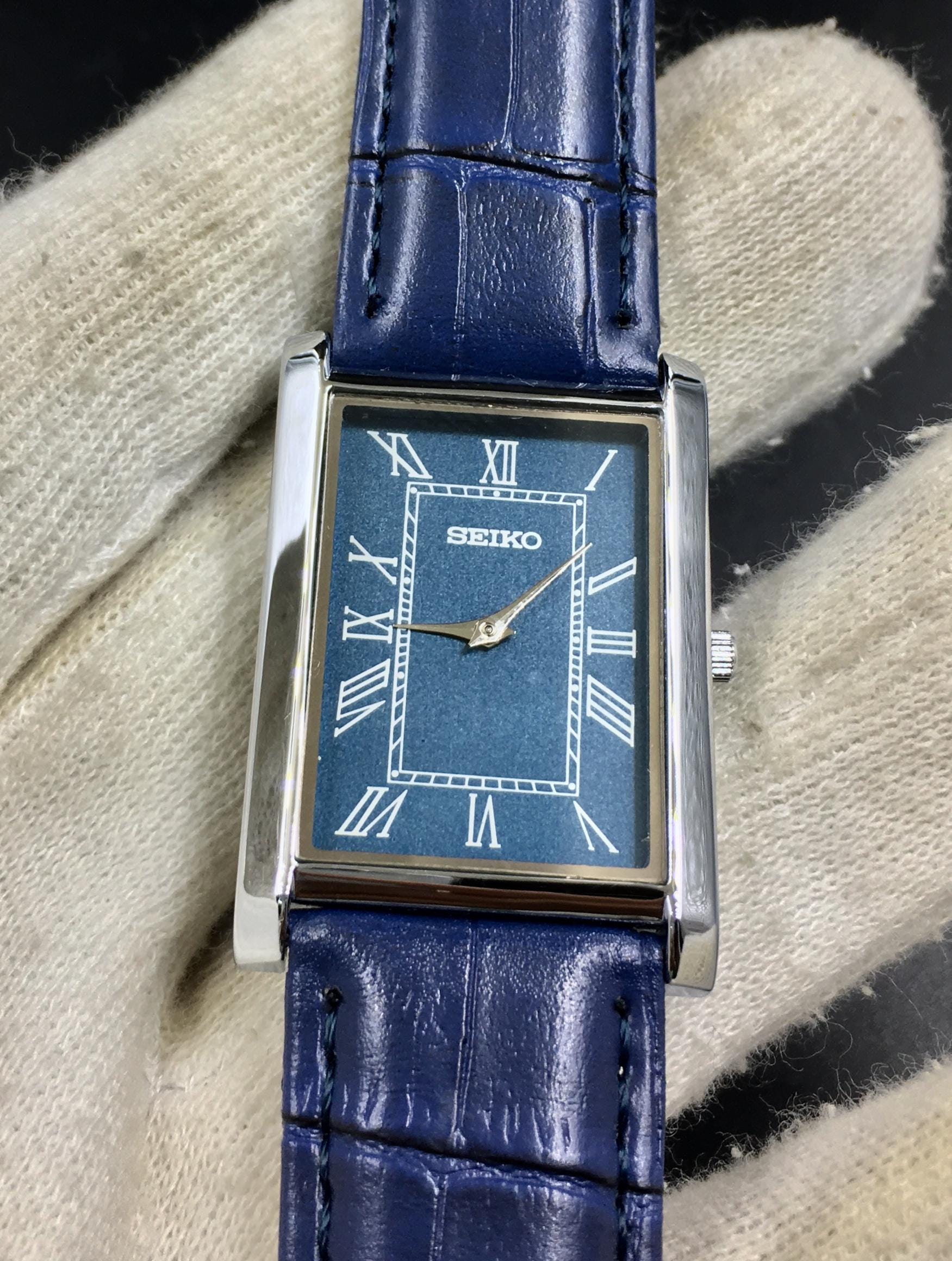 Vintage Blue Seiko Tank Blue Strap Slim Quartz Men