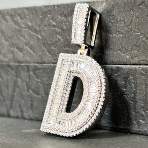 Colgante de diamante creado en laboratorio / Letra D helada / Colgante de alfabeto de plata para hombre / Dije inicial / Colgante brillante de hip hop / Regalo para él /
