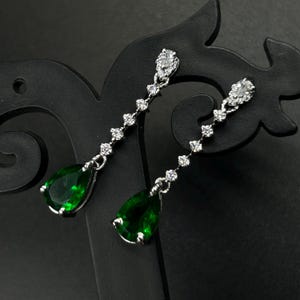 3.2Ct Lab Created Earrings Green Emerald Pear Drop Earrings 925 Silver & 14k Gold Plated Dangle Earrings Gift for Her Teardrop Earrings