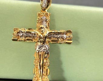Gold Crucifix Pendant – Jesus on Cross Necklace in 14k Gold Plating, Iced Out Religious Jewelry, Christian Gift for Him