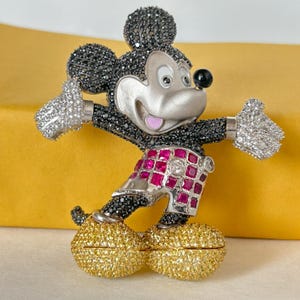 Colgante de ratón con diamantes de laboratorio multicolor de 20 quilates / Joyería de hip hop para hombre / Colgante grande de 6,35 cm con diamantes / Oro de 14 quilates sobre plata 925