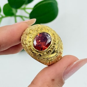 5Ct Lab Created Diamond Ring, Red Ruby Ring, Men&#39;s Rin, Hip Hop Ring, Red Ring 14K Yellow Gold Plated Ring For Him, Anniversary Gift For Him