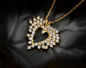 2Ct Round Lab Created Diamond Cluster Heart Pendant Vintage Pendant, 14K Yellow Gold Plated Anniversary Gift For Her Wedding Gift