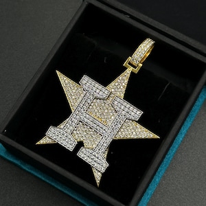 Colgante con letra H de 10 quilates con diamantes creados en laboratorio y estrella, chapado en oro de 14 k sobre plata 925, regalo de aniversario de hip hop para él.