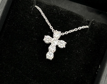 Cross Pendant Necklace for Women 3ct Round Lab Created Diamond | 14k Gold Plating on 925 Sterling Silver | Christian Jewelry Gift Christ