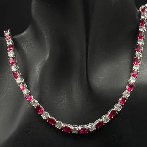 12Ct Lab Created Diamonds Oval and Round Ruby Tennis Necklace for Women in 925 Silver 14k Gold Plated on 925 Silver Necklace Gift for Her