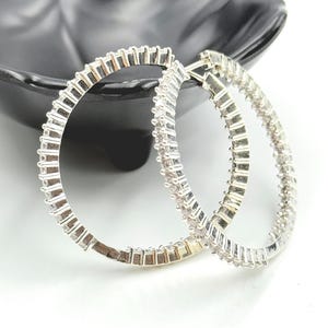 3Ct Lab Created Diamonds Inside Out Diamond Hoop Earrings | 14k Gold Plating on 925 Silver | Sparkling Statement Hoops Birthday Gift for Her