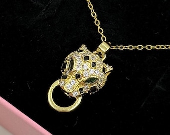 2ct Lab Created Diamond Necklace, Leopard Head Pendant Necklace