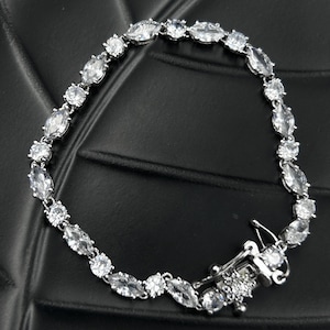 3Ct Marquise, Round Cut Lab Created Diamond Tennis Bracelet for Women 14k Gold Plating on 925 Silver Elegant Jewelry Birthday Gift for Her