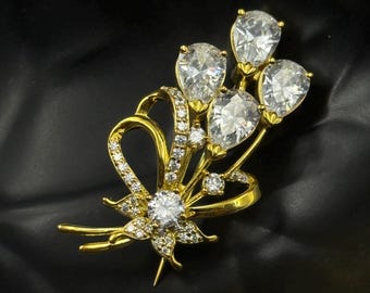 3Ct Lab Created Diamond Brooch Pin, Flower Brooch 925 Silver with 14k White Gold Plated Bouquet Brooch, Elegant Jewelry Gift for Her  Brooch