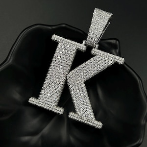 10Ct Lab Created Diamond Iced Out K Letter Pendant 14k Gold Plating Hip Hop Charm on 925 Silver Hip Hop Pendant Gift For Him Rapper Jewelry