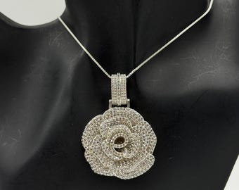 8Ct Round Cut Lab Created Diamond Pendant Rose Pendant Necklace Unisex Pendant Gift for Him Birthday Gift for Her 14K White Gold Plated