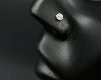 Nasenpiercing mit 2,5 ct im Zargenschliff geschliffenem, im Labor hergestelltem Diamanten, Nasenpiercing mit Schraubverschluss aus 925er Sterlingsilber, minimalistischer Nasenstecker, 14 Karat vergoldet, Nasenstecker aus Silber