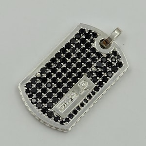 1.60Ct Round Lab-Created Black Diamond Dog Tag Men Pendant 14k White Gold Plated Gift For Him Men&#39;s Jewelry Black Diamond Pendant