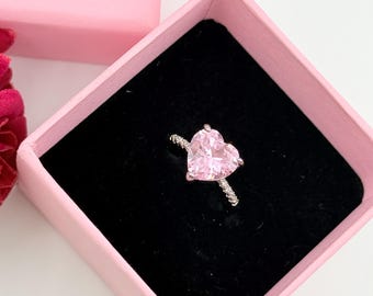 2カラット ハートカット ラボ クリエイト ダイヤモンド リング、ピンクサファイア リング、結婚指輪、彼女へのロマンチックな贈り物、ガールフレンドへの贈り物、スターリングシルバーリング